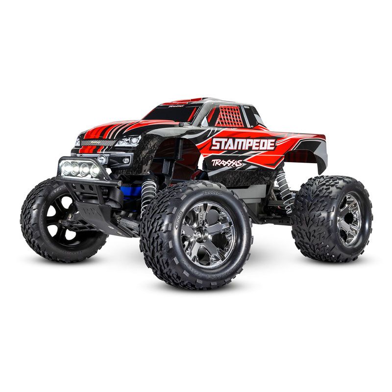 Traxxas Stampede 1/10 RTR Monster Truck LED Lights TQ 2.4GHz Radio Battery DC Charger - Red