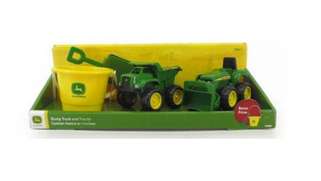 JOHN DEERE DUMP TRUCK AND TRACTOR W/ BUCKET