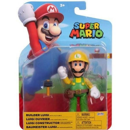 NINTENDO SUPER MARIO 4" FIGURES - BUILDER LUIGI WITH UTILTIY BELT