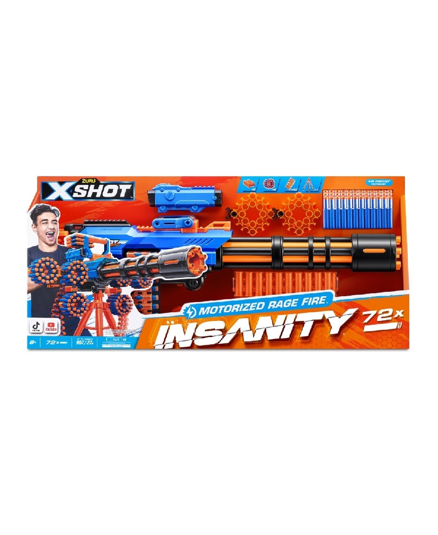 XSHOT INSANITY MOTORISED GATLING BLASTER WITH TRIPOD STAND AND 72 DARTS