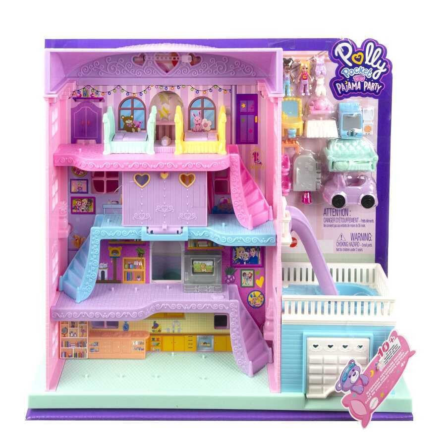 Polly Pocket Pajama Party Sleepover Adventure House 4 Floors 15+ Pieces
