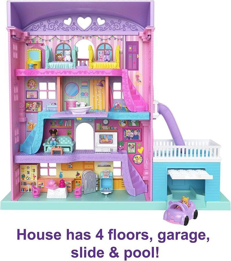 Polly Pocket Pajama Party Sleepover Adventure House 4 Floors 15+ Pieces