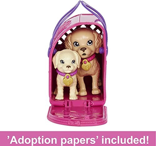 Barbie Doll and Accessories Pup Adoption Playset with Doll 2 Puppies and Color-Change