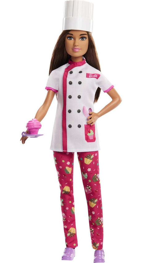 Barbie Doll & Accessories  Career Pastry Chef Doll with Uniform and Chef S Hat  and Cake Slice