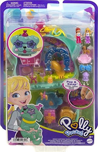 Polly Pocket Doggy Birthday Bash Compact Playset With 2 Micro Dolls & Accessories Travel Toys