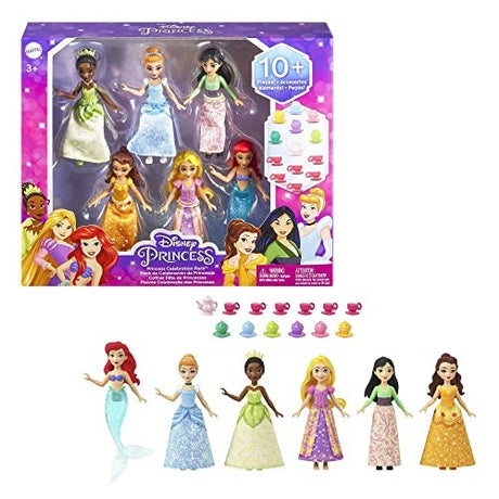 Disney Princess Small Doll Princess Party with 6 Posable Dolls and 13 Tea Time Accessories