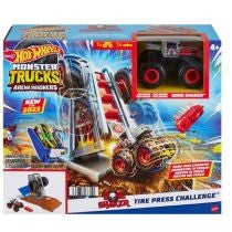 HOTWHEELS MONSTER TRUCKS ARENA SMASHERS - BONE SHAKER TIRE PRESS CHALLENGE