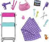 Barbie on-set Stylist Doll & 14 Accessories, Blonde Malibu Fashion Doll with Cart, Smock, Makeup Palette, Puppy & More