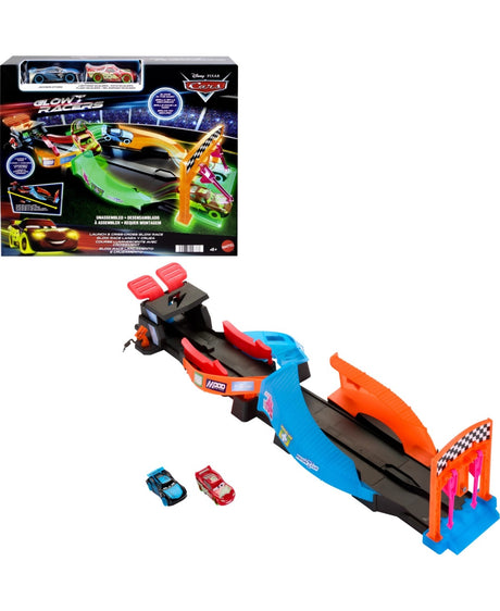 Disney Pixar Cars Glow Racers Launch & Criss-Cross Playset with 2 Glow-in-the-Dark Vehicles