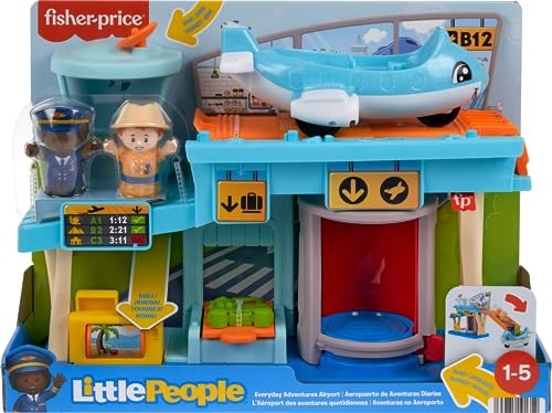 Fisher-Price Little People Everyday Adventures Airport Toddler Playset  Airplane & 3 Play Pieces