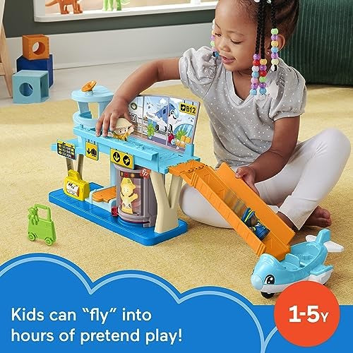 Fisher-Price Little People Everyday Adventures Airport Toddler Playset  Airplane & 3 Play Pieces