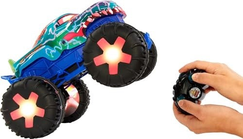 Hot Wheels Monster Trucks Toy Truck, Oversized Remote-Control Mega-Wrex Alive in 1:15 Scale, 3 Modes of RC Play with Interactive Lights & Sounds