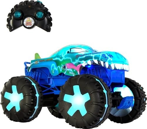 Hot Wheels Monster Trucks Toy Truck, Oversized Remote-Control Mega-Wrex Alive in 1:15 Scale, 3 Modes of RC Play with Interactive Lights & Sounds