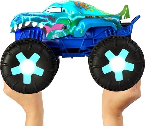 Hot Wheels Monster Trucks Toy Truck, Oversized Remote-Control Mega-Wrex Alive in 1:15 Scale, 3 Modes of RC Play with Interactive Lights & Sounds