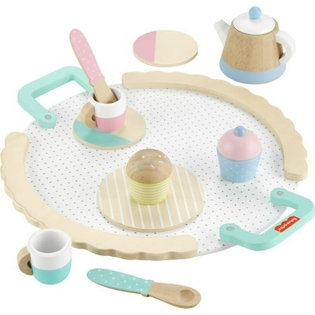 Fisher-Price Wooden Tea Party Set for Preschool Pretend Play  12 Wood Pieces  Ages 3-5 Years