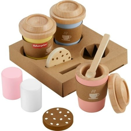 Fisher-Price Wooden Coffee to Go Set  15-Piece Cafe Shop Playset Preschool Role-Play