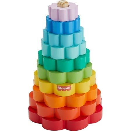 Fisher-Price Wood Rainbow Ring Stacking Toy  Fine Motor Skills for Toddlers 18 Month  26 Wood Pieces