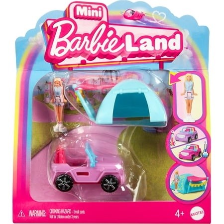 Barbie Mini BarbieLand Doll & Vehicle Set with 1.5-inch Doll  Color-Change SUV & Tent Accessory