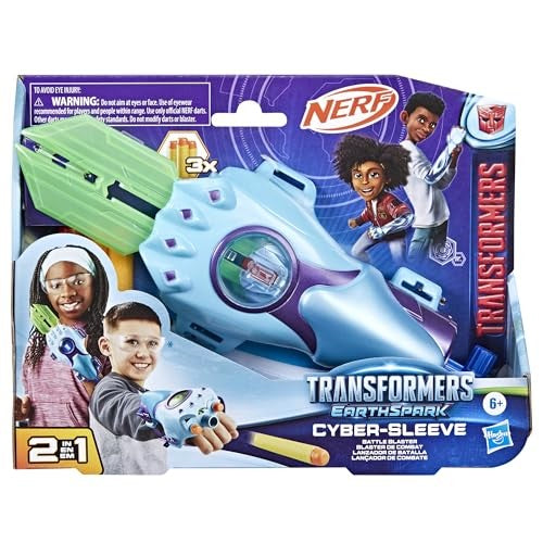 Transformers EarthSpark Cyber-Sleeve Battle Blaster with 3 Nerf Darts and Cyber-Sword