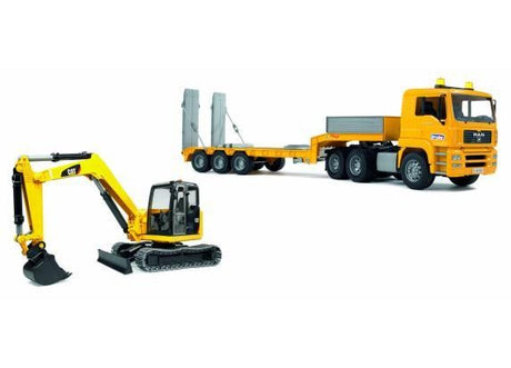 Bruder Commercial Man Tga Low Loader With Cat Mini Excavator - Yellow Ltd Edition