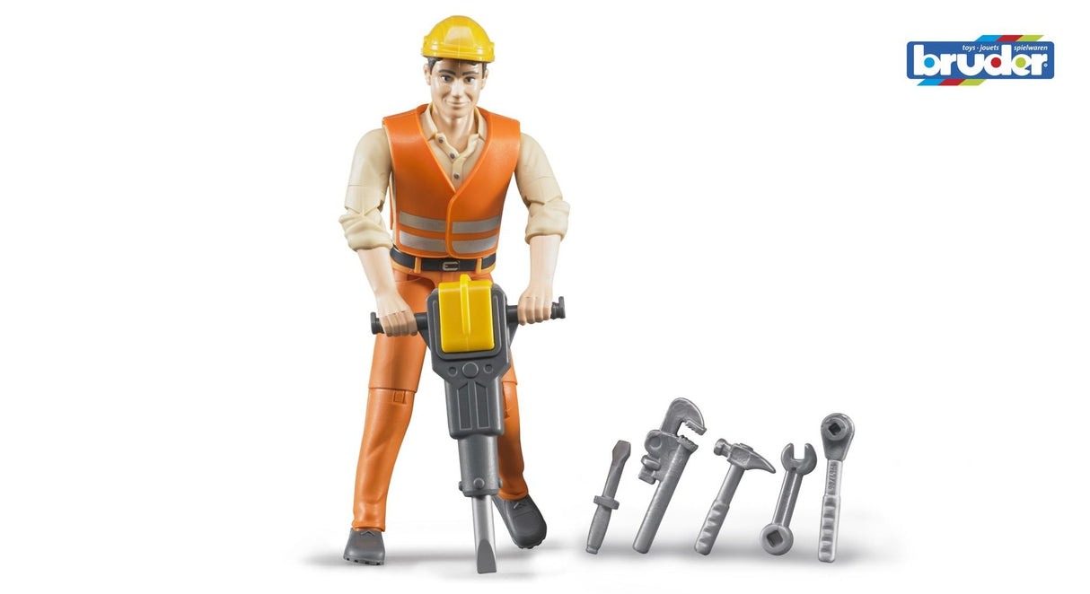 BRUDER CONSTRUCTION WORKER WITH ACCESSORIES
