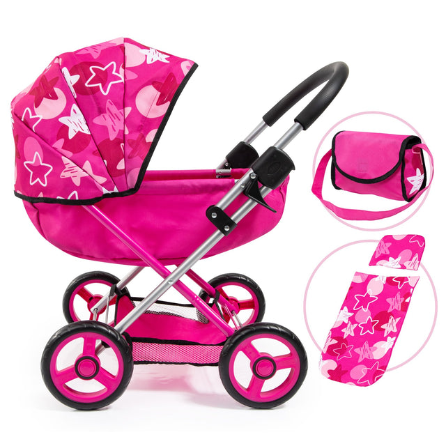 BAY COSY DOLL PRAM - CERISSE WITH STAR PATTERN