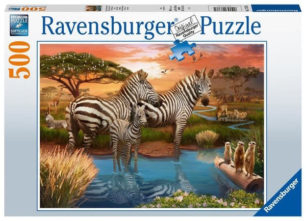 RBURG - ZEBRAS AT WATERHOLE 500PC