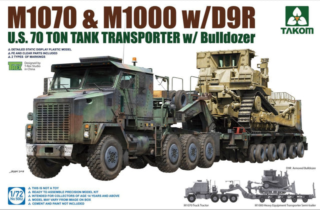 Takom Tak5002 U.s. M1070u. M1000 W/d9r 70 Ton Tank Transporter W/bulldozer In 1:72