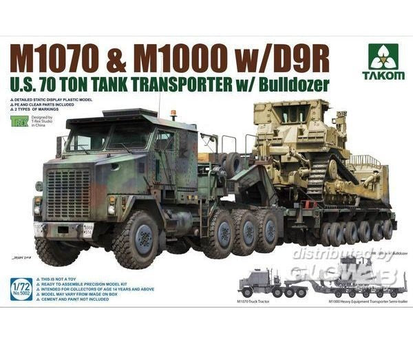 Takom Tak5002 U.s. M1070u. M1000 W/d9r 70 Ton Tank Transporter W/bulldozer In 1:72