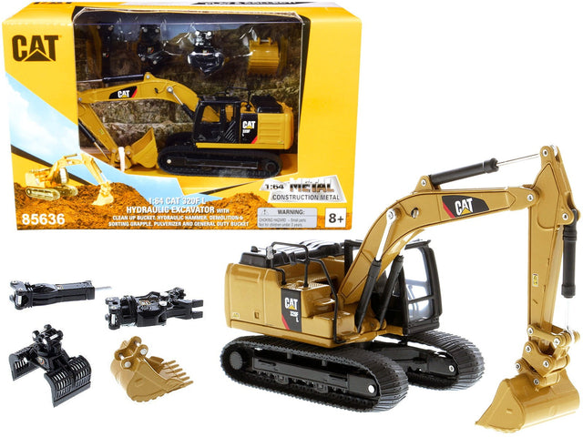 1:64 Cat 320F L Hydraulic Excavator with 5 new work tools