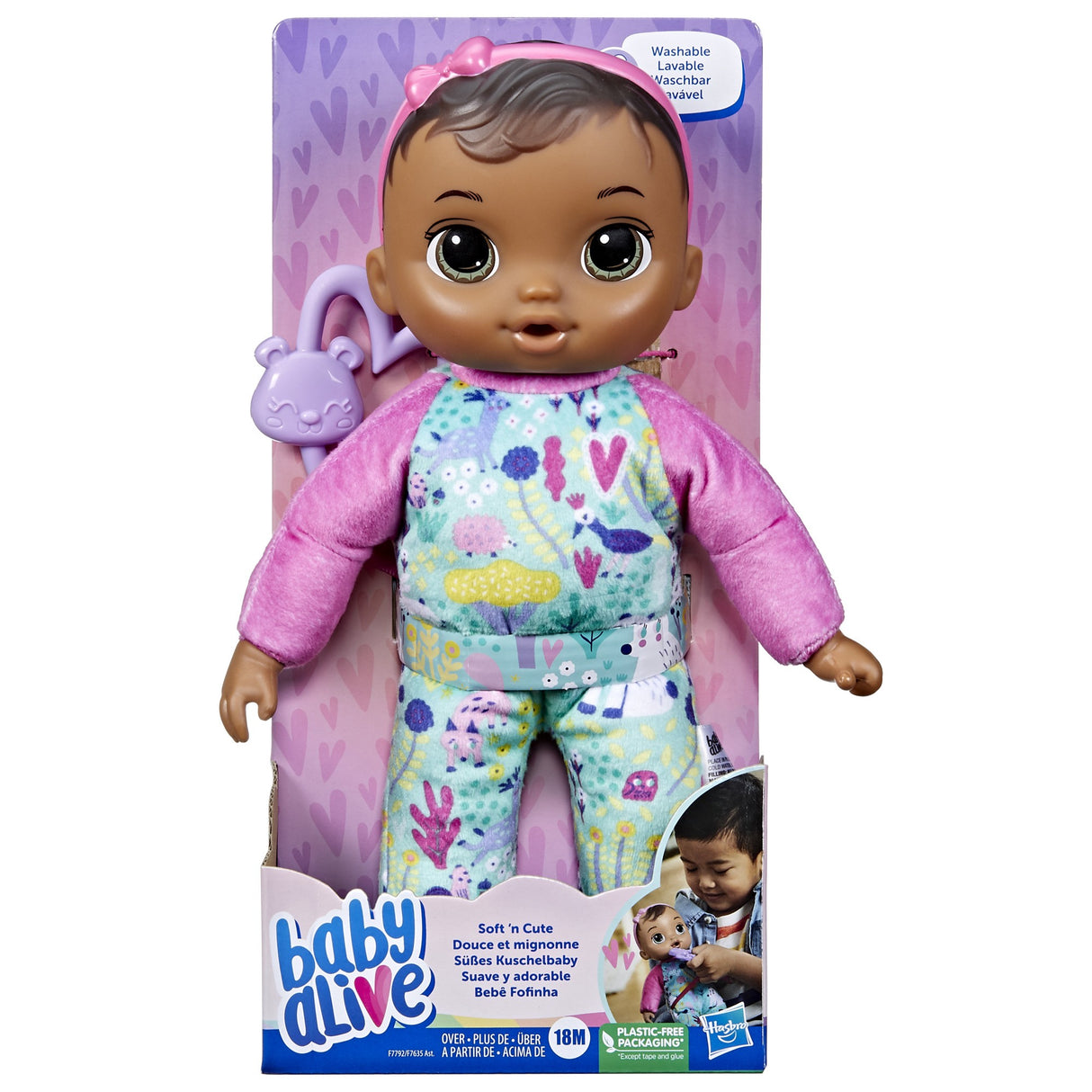 Baby Alive Soft ‘n Cute Doll  Brown Hair  11-Inch First Baby Doll Toy  Washable Soft Doll  Toddlers Kids 18 Months up