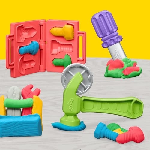 Play-Doh Stamp & Saw Tool Bench Playset, Construction Toys for Boys & Girls 3 Years & up, Kids Arts & Crafts