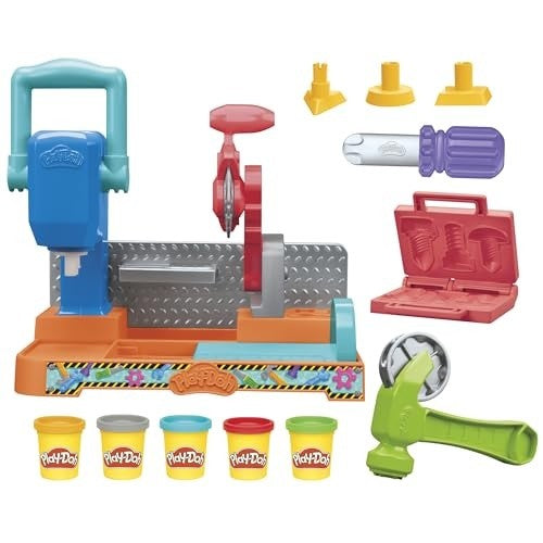 Play-Doh Stamp & Saw Tool Bench Playset, Construction Toys for Boys & Girls 3 Years & up, Kids Arts & Crafts