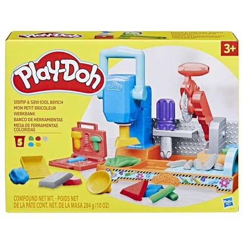 Play-Doh Stamp & Saw Tool Bench Playset, Construction Toys for Boys & Girls 3 Years & up, Kids Arts & Crafts