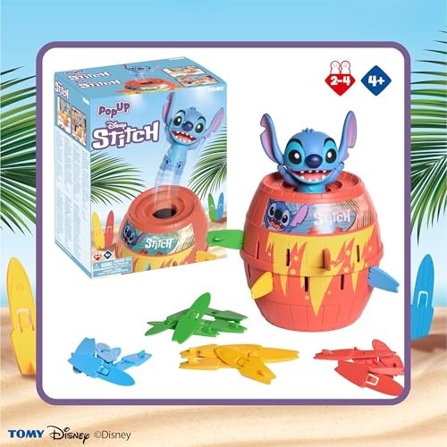 TOMY Disney Pop up Stitch Action Board Game Fun Family and Kids Game for Ages 4+ Preschool Children’s Game for Boys Girls and Adults