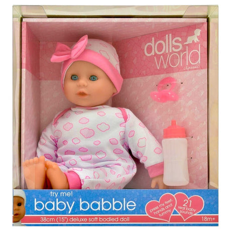 DOLLS WORLD BABY BABBLE 38CM W 21 SOUNDS