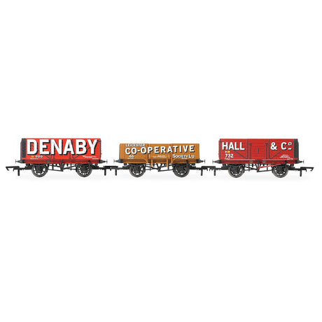 Hornby Triple Wagon Pack Denaby Colliery Leicester Co-op & Hall & Co - Era 3