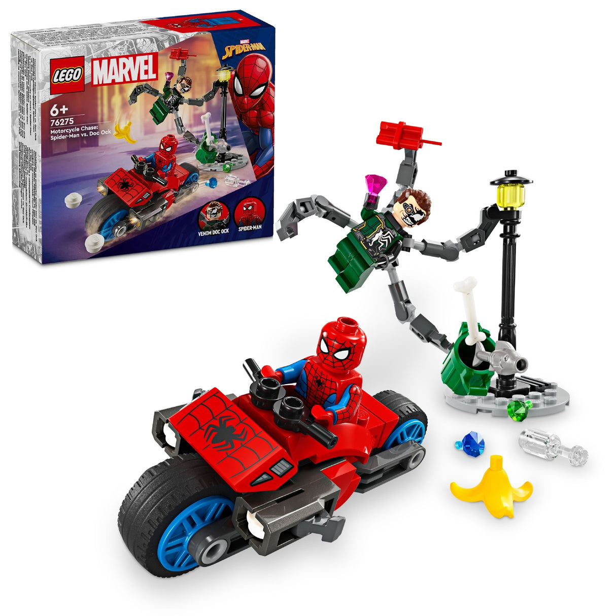 LEGO MARVEL MOTORCYCLE CHASE: SPIDER-MAN VS. DOC OCK 76275 AGE: 6+