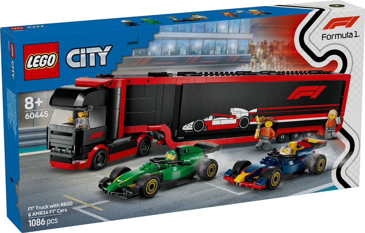 LEGO CITY F1 TRUCK WITH RB20 & AMR24 F1 CARS 60445 AGE: 7+