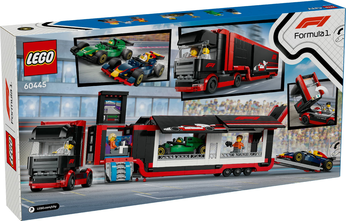 LEGO CITY F1 TRUCK WITH RB20 & AMR24 F1 CARS 60445 AGE: 7+