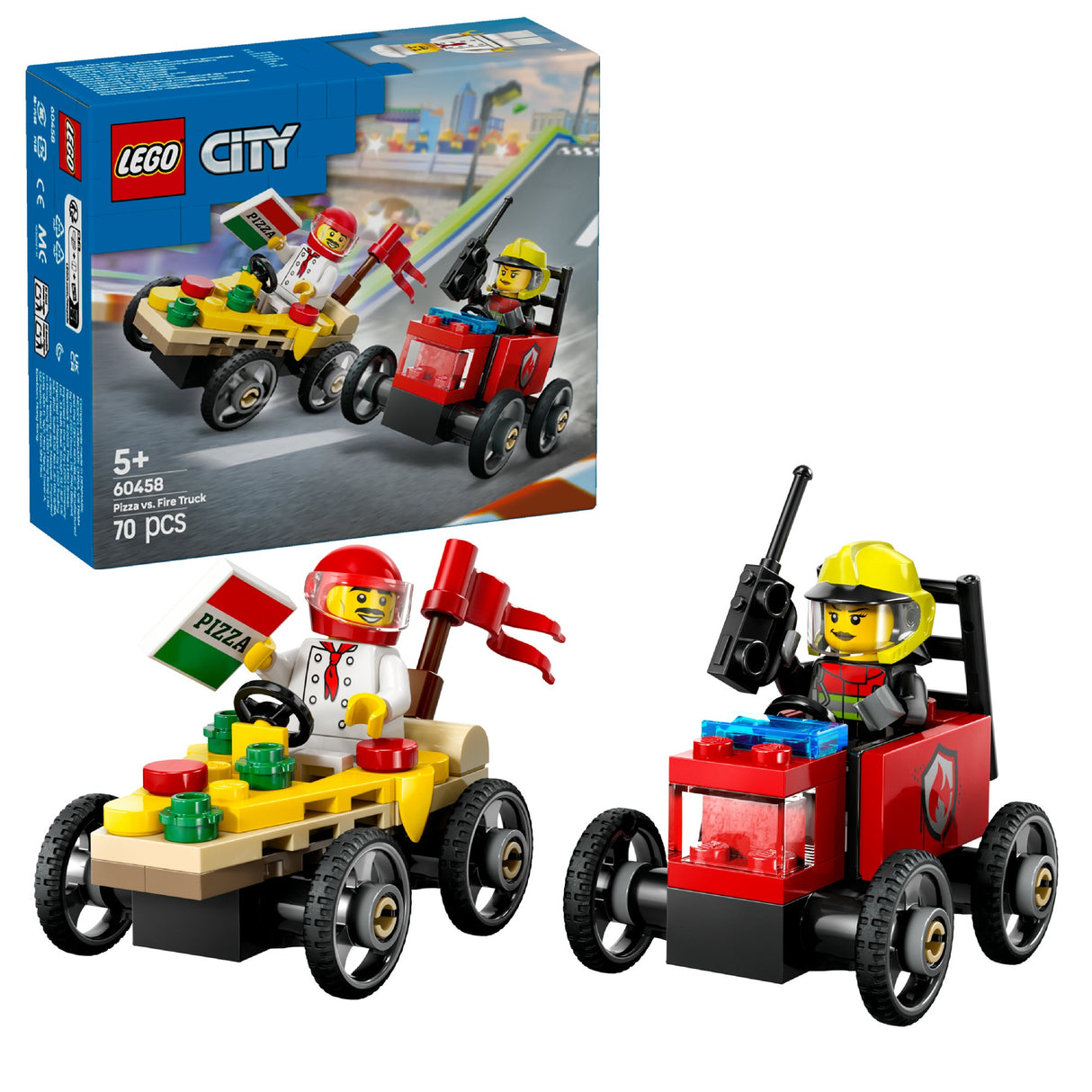 LEGO CITY PIZZA VS. FIRE TRUCK RACE CAR PACK 60458 AGE: 5+