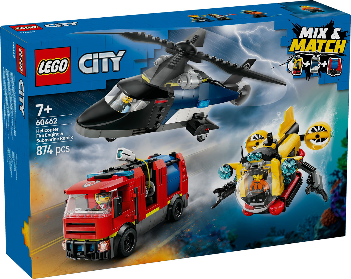 LEGO CITY HELICOPTER, FIRE TRUCK & SUBMARINE REMIX 60462 AGE: 7+