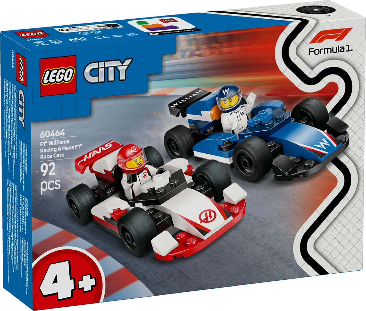 LEGO CITY F1 WILLIAMS RACING & HAAS F1 RACE CARS 60464 AGE: 4+