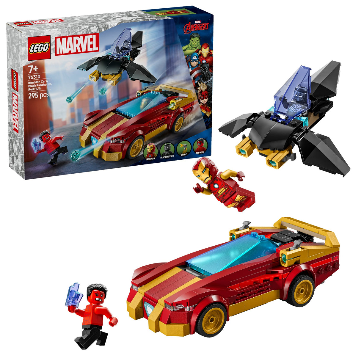 LEGO MARVEL IRON MAN CAR & BLACK PANTHER VS. RED HULK 76310 AGE: 7+