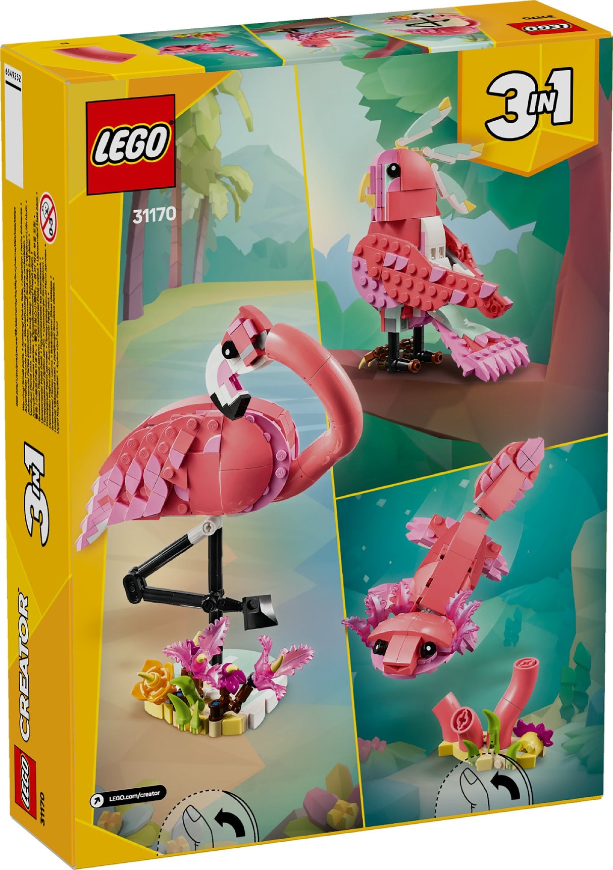 LEGO CREATOR 3-IN-1 WILD ANIMALS: PINK FLAMINGO 31170 AGE: 8+