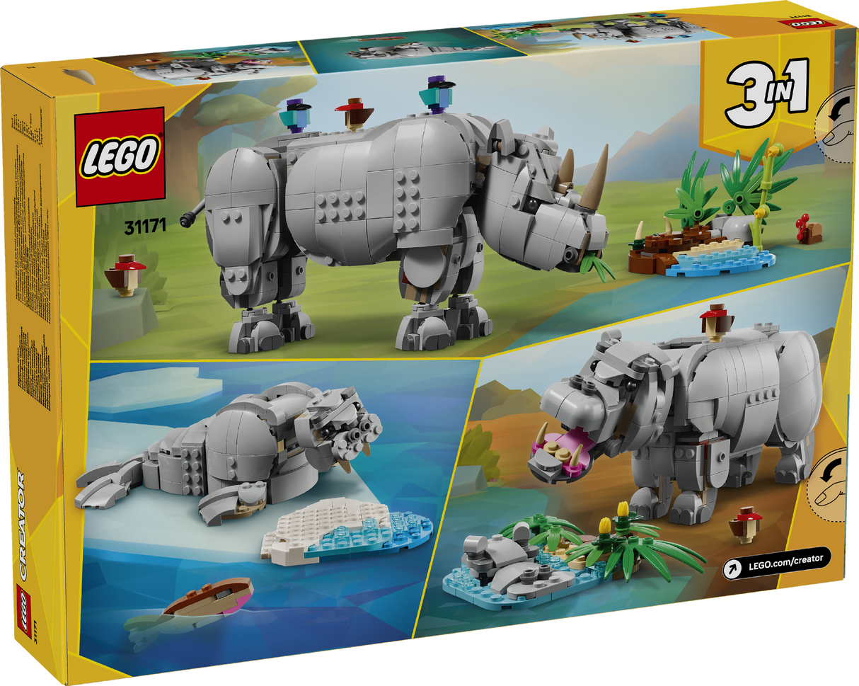 Lego Creator 3-In-1 Wild Animals: Majestic Rhino With Birds 31171 Age: 9+