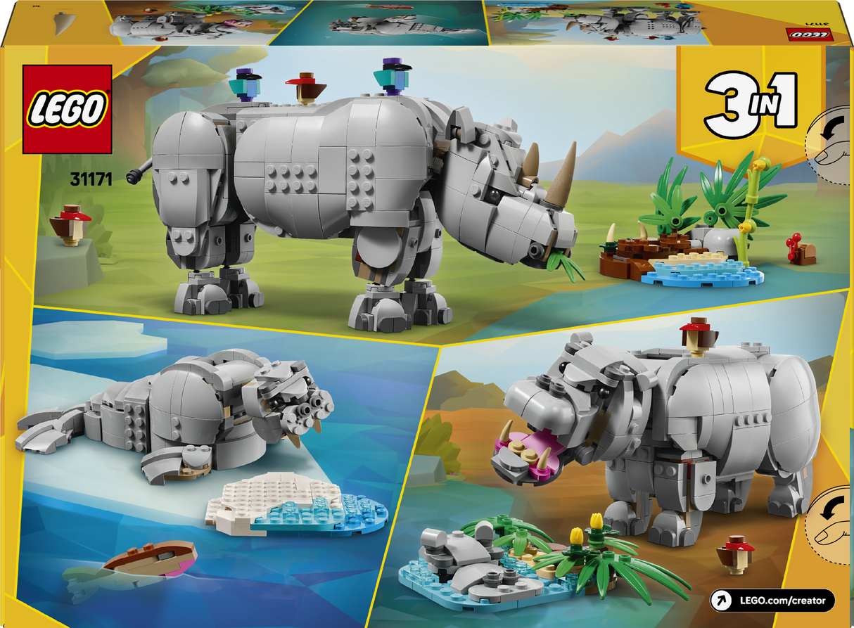 Lego Creator 3-In-1 Wild Animals: Majestic Rhino With Birds 31171 Age: 9+