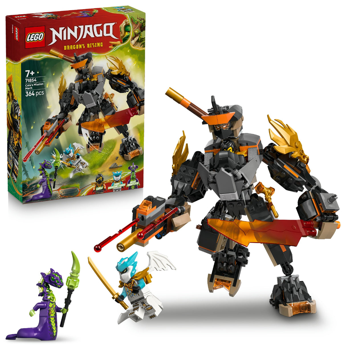 LEGO NINJAGO COLE'S MISSION MECH & DRAGON ZANE 71854 AGE: 7+