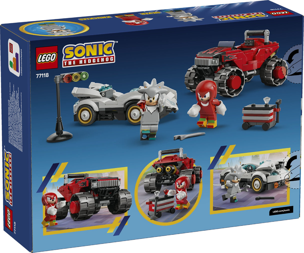 LEGO SONIC SILVER'S CAR VS. KNUCKLES' MONSTER TRUCK 77118 AGE: 8+