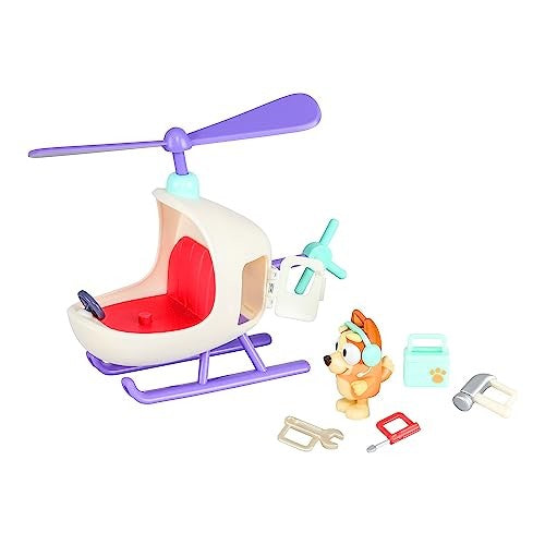 Bluey Vehicle and Figure Pack Bingo's Helicopter with 2.5 Inch Bingo Figure and Tool Accessories
